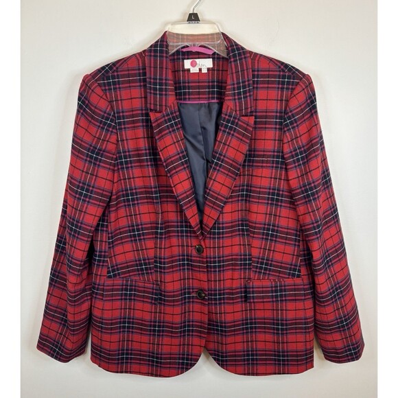 Boden Jackets & Blazers - BODEN Red Plaid Wool Blend Blazer US 16 Tartan Button Long Sleeve Lined Preppy